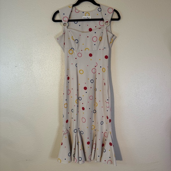Bettie Page Cream Dress with Colorful Circles - Picture 1 of 4